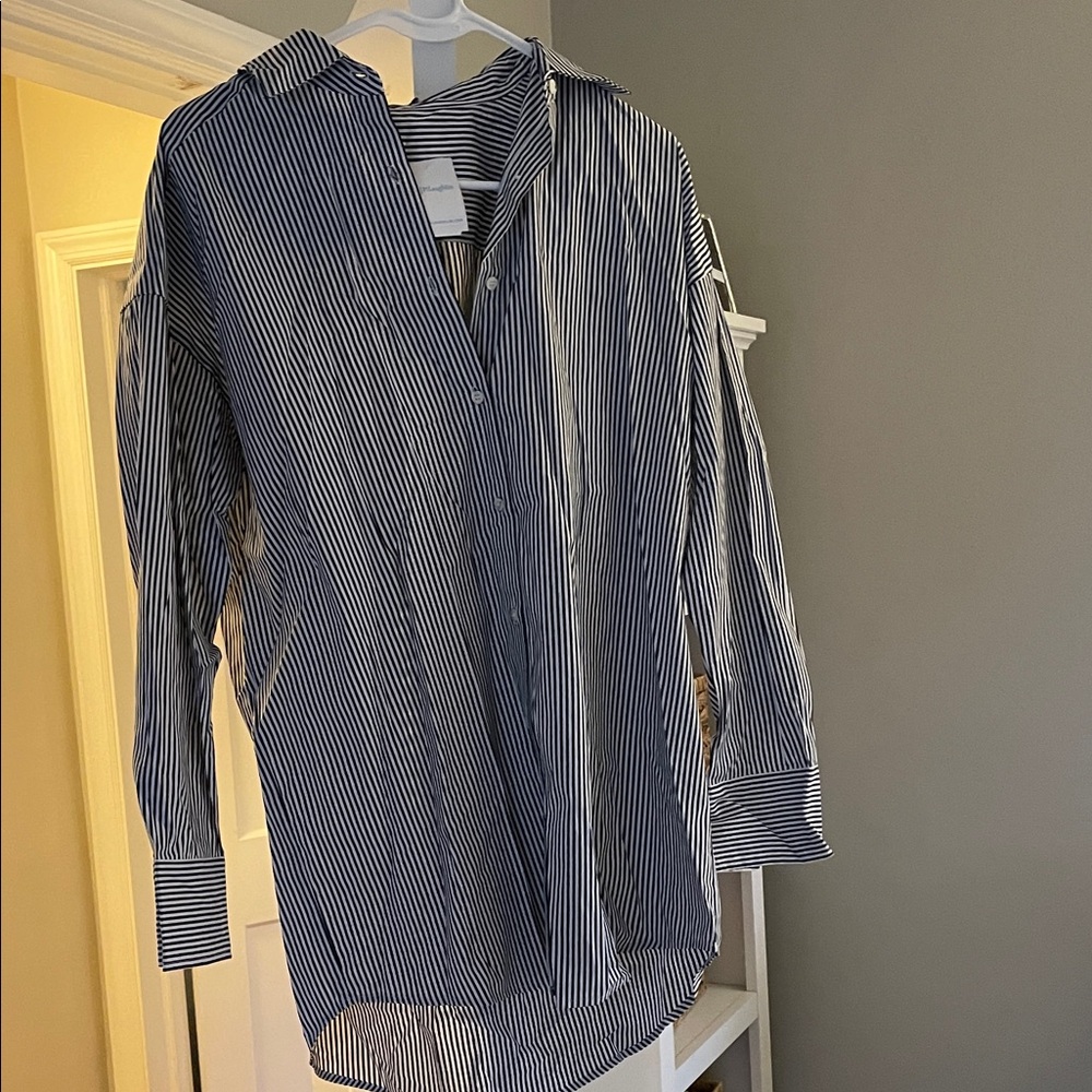 Classic Navy Striped Button Down Shirt